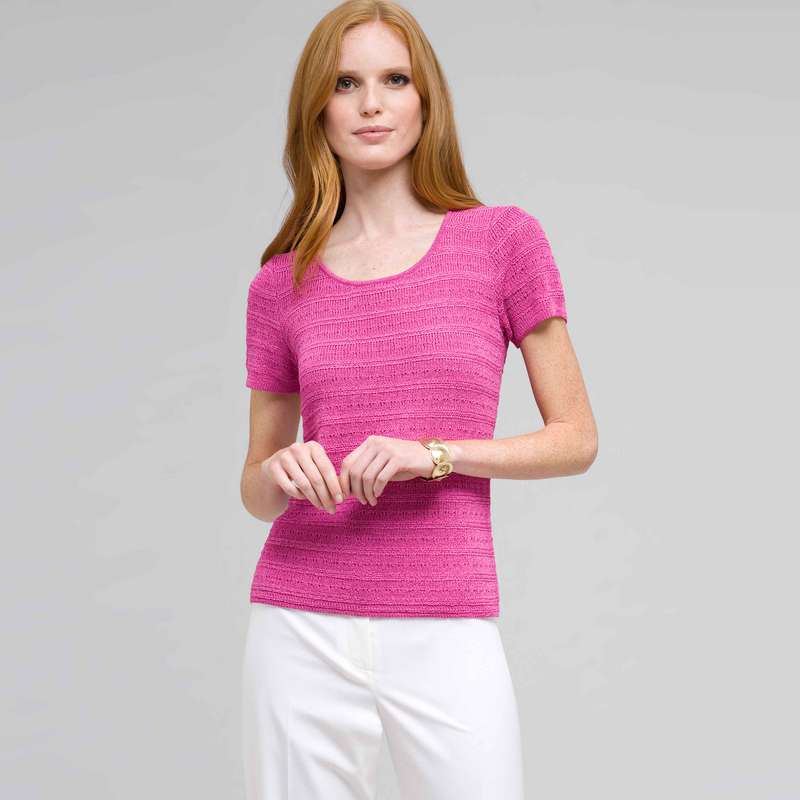 Scoop Neck Knit Top, Cerise, large image number 0
